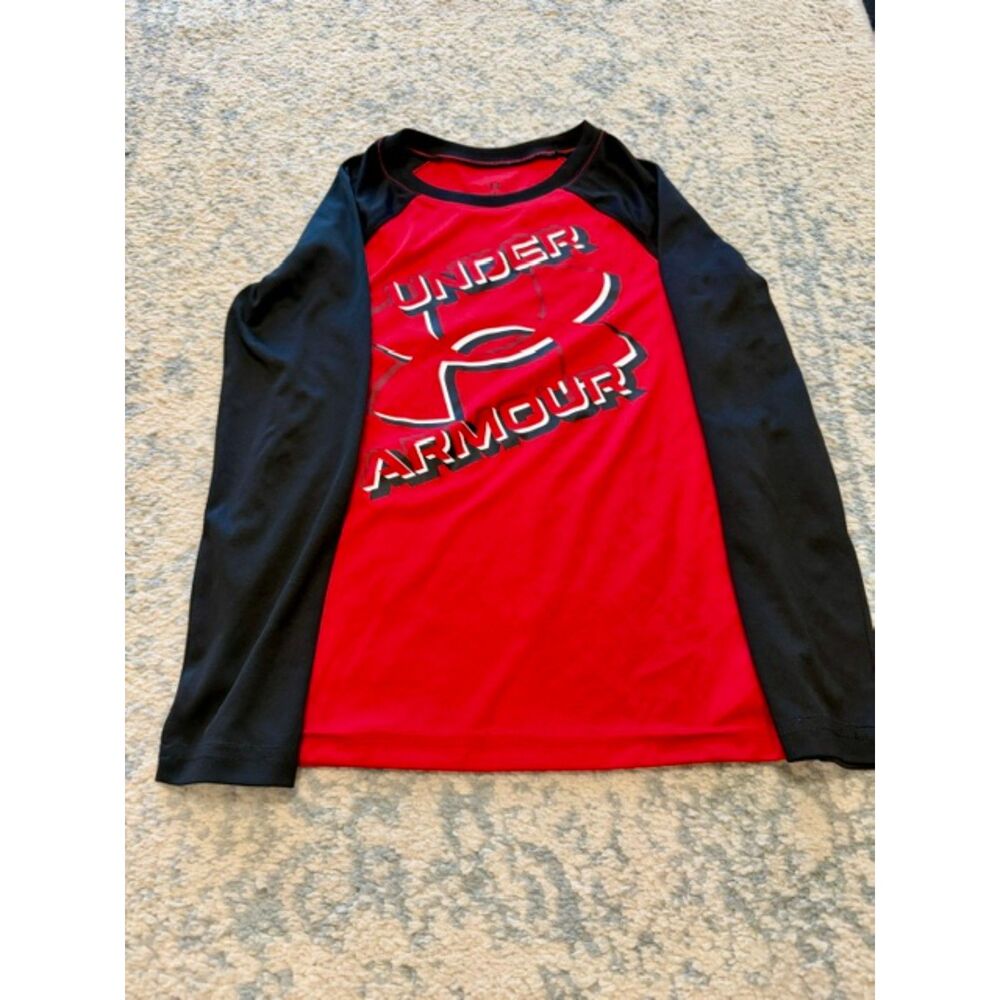 Under Armour youth size 7 red and black long-sleeve raglan shirt